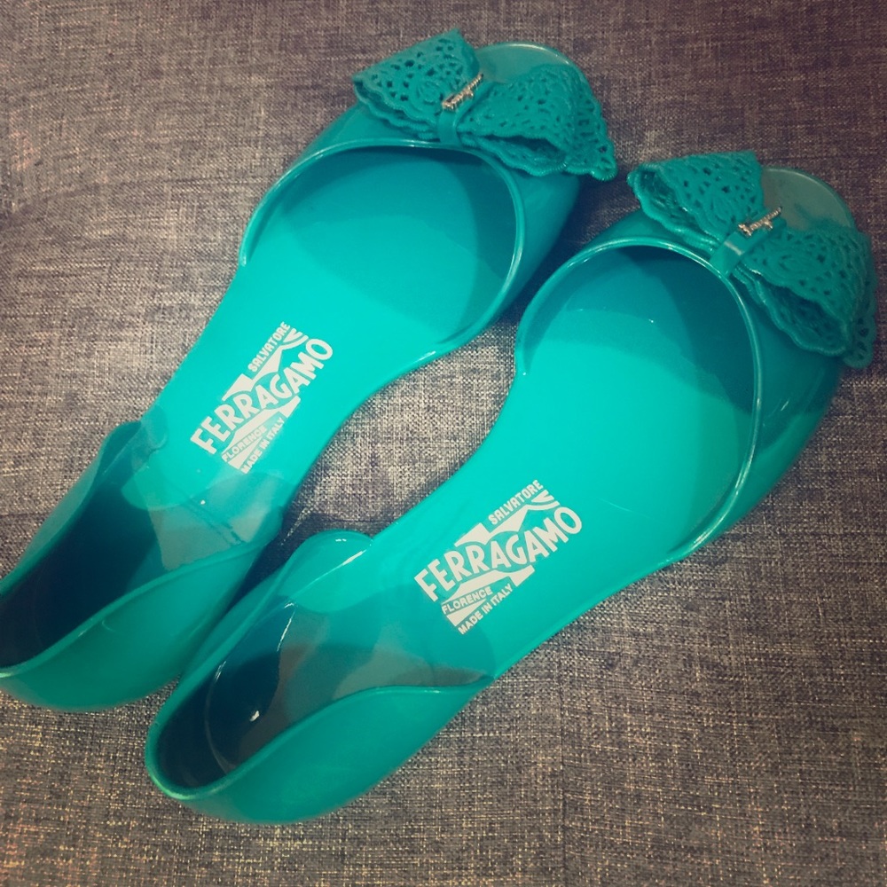 Teal Ferragamo Jellies